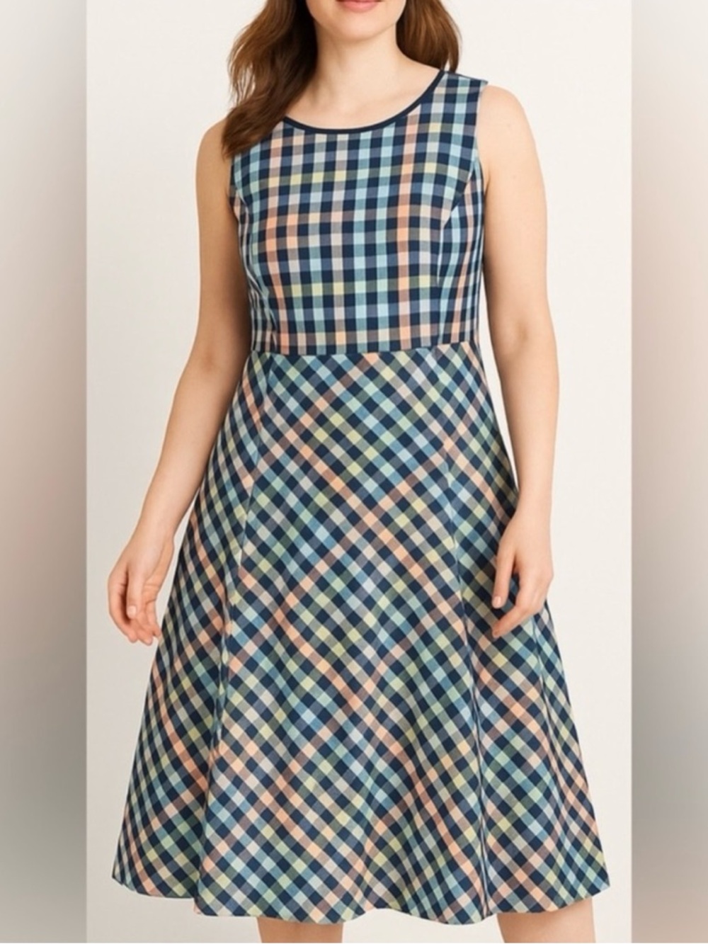 Talbots Rainbow Checkered Pastel Gingham Sleeveless Pinafore Dress
